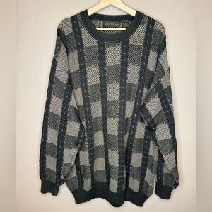 Firethorn Men's Vintage Black & Brown Plaid Cotton Crewneck Knit Sweater Size XL